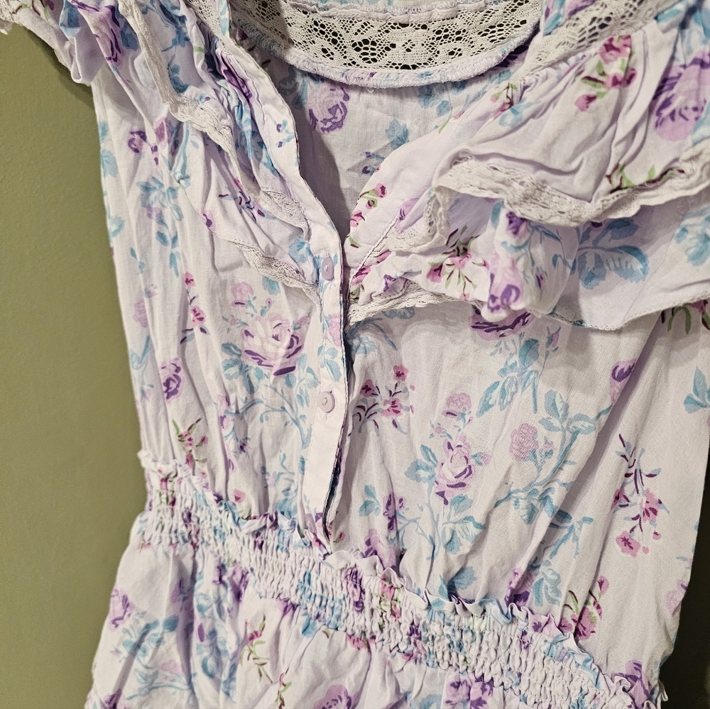 Love Shack Fancy Lou Double Ruffle Dress Sz M LAVENDER Floral x Target - Picture 13 of 15